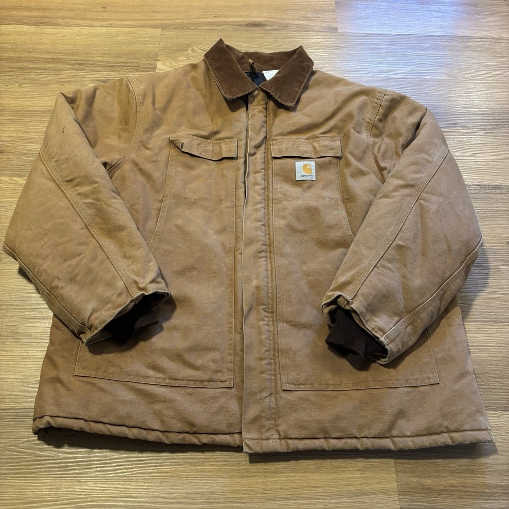 VTG Carhartt Jacket Mens 52 (2XL) Brown Arctic Quilt Lined Coat Distressed CQ186